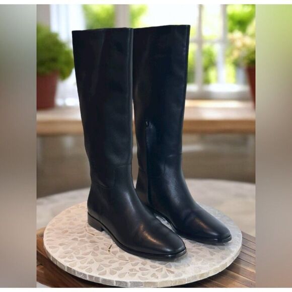 Vince $595 Margaret Black Leather Riding Boots Women’s 7.5 / 38 Knee High Equest - Picture 1 of 9